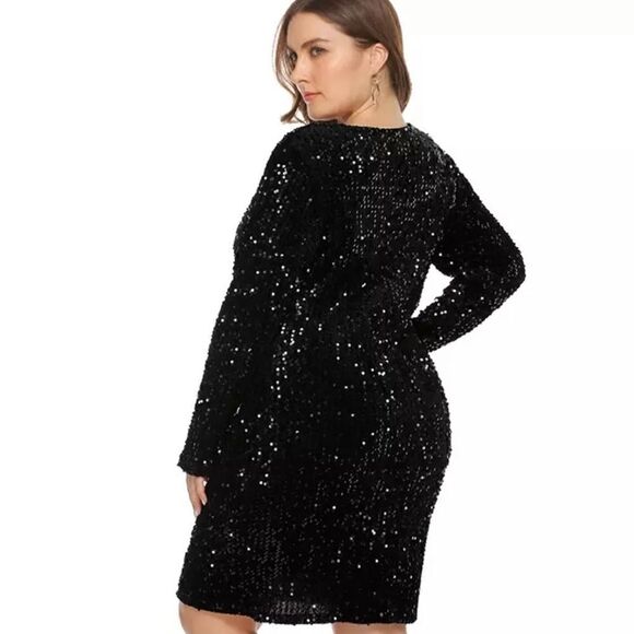Black Sequins Plus Size Dress - Picture 2 of 6